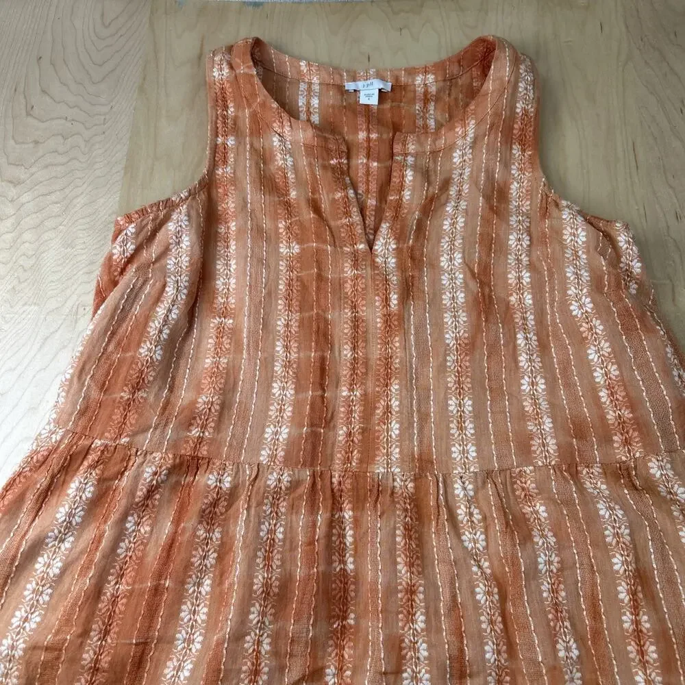 J.Jill Womens Small Sleeveless Tiered Dress Orange White Cotton Swing Dress GC - Picture 3 of 7